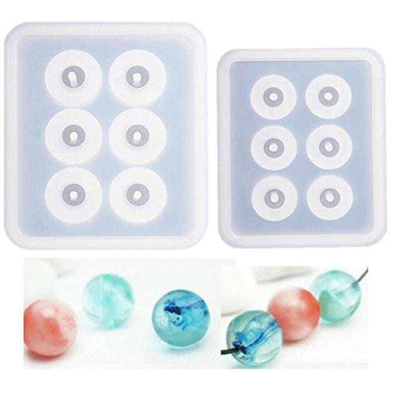 2Pcs Sphere Ball Silicone Bead Molds With Holes Round Resin Epoxy Mold For Jewelry, Polymer Clay, Soap Making, Cabochon Gemstone Diy Crafting Projects,Diameter 12Mm, 16Mm (Sphere Ball 2 In Set)