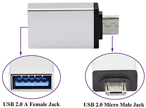 2-Pack OTG Micro to USB Adapter, Aluminum Alloy, Silver