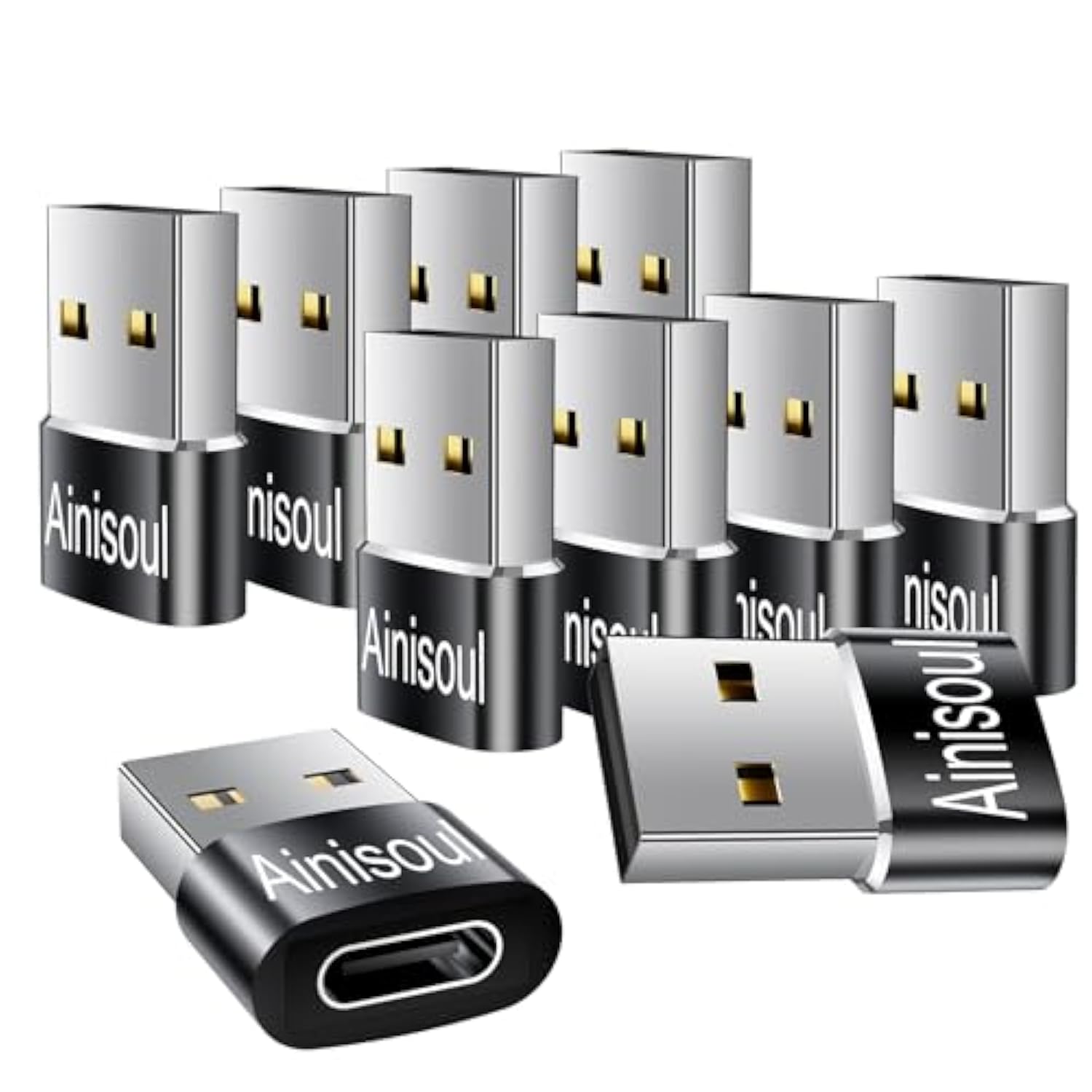 Usb To Usbc Adapter 10 Pack,Usbc Female To Usba Male Adapter,Usb Adapters,Type C Cable Converter For Iphone 15 14 13,Ipad,Apple Watch,Charger,Phones,Black
