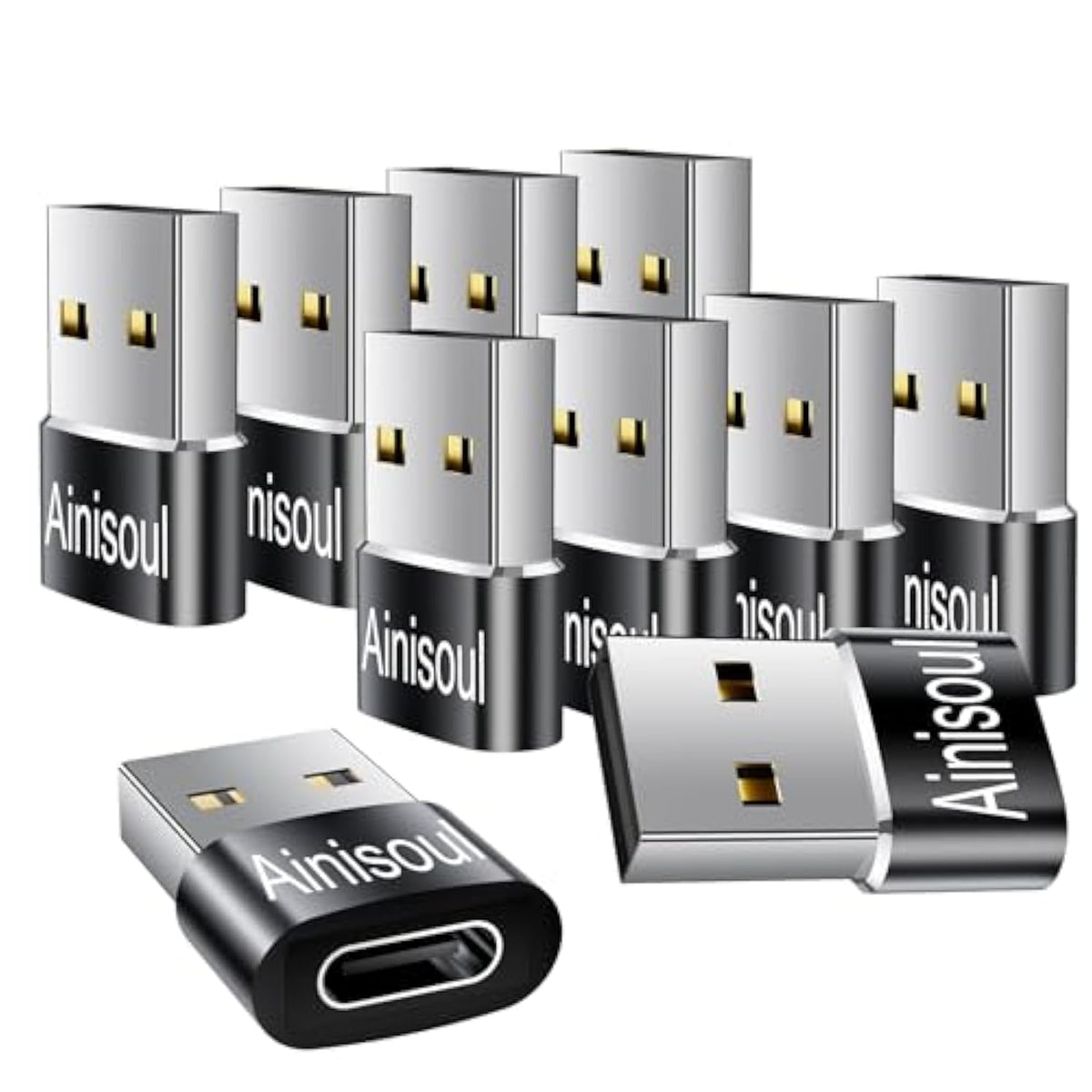 Usb To Usbc Adapter 10 Pack,Usbc Female To Usba Male Adapter,Usb Adapters,Type C Cable Converter For Iphone 15 14 13,Ipad,Apple Watch,Charger,Phones,Black