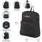 JanSport NCAA Officially Licensed Backpack, Ohio State Buckeyes, Superbreak Plus with Padded 15'' Laptop Sleeve, Spacious Computer Bag for Men & Women, Durable Daypack with Bottle Pocket, Black