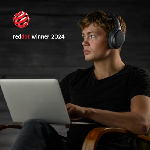 Fokus Plus Hybrid Active Noise Cancelling Bluetooth Headset, 50H Playtime, with Headphone Stand Wirelessly Charges Your Headphones, Removable Boom