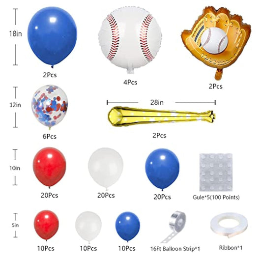 Baseball Balloon Garland Arch Kit Baseball Party Decorations With 113Pcs Red White Blue Confetti Latex Balloons Baseball Foil Balloons For Baseball Theme Birthday Party Supplies Baby Shower