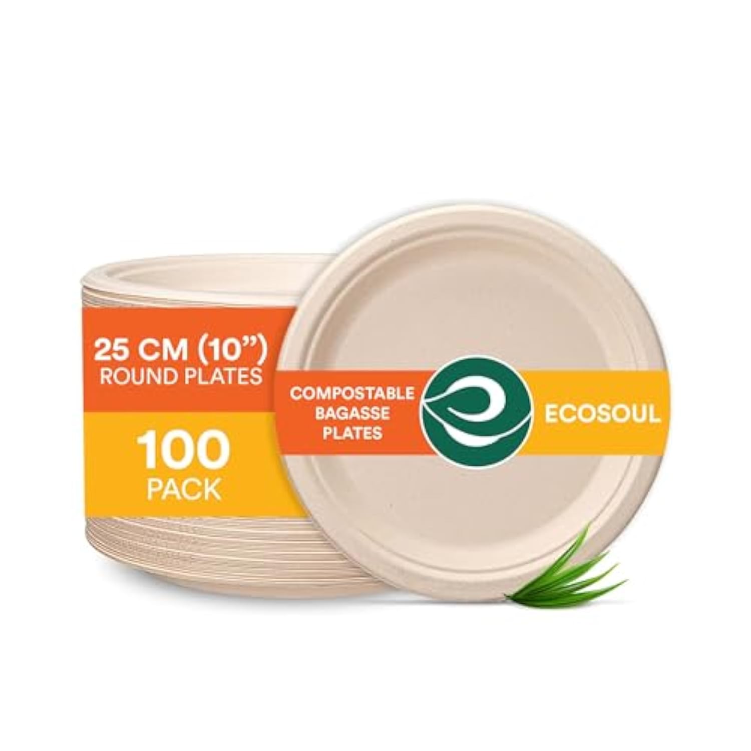 100-Pack 10" Compostable Heavy-Duty Plates, Eco-Friendly for Parties & Events