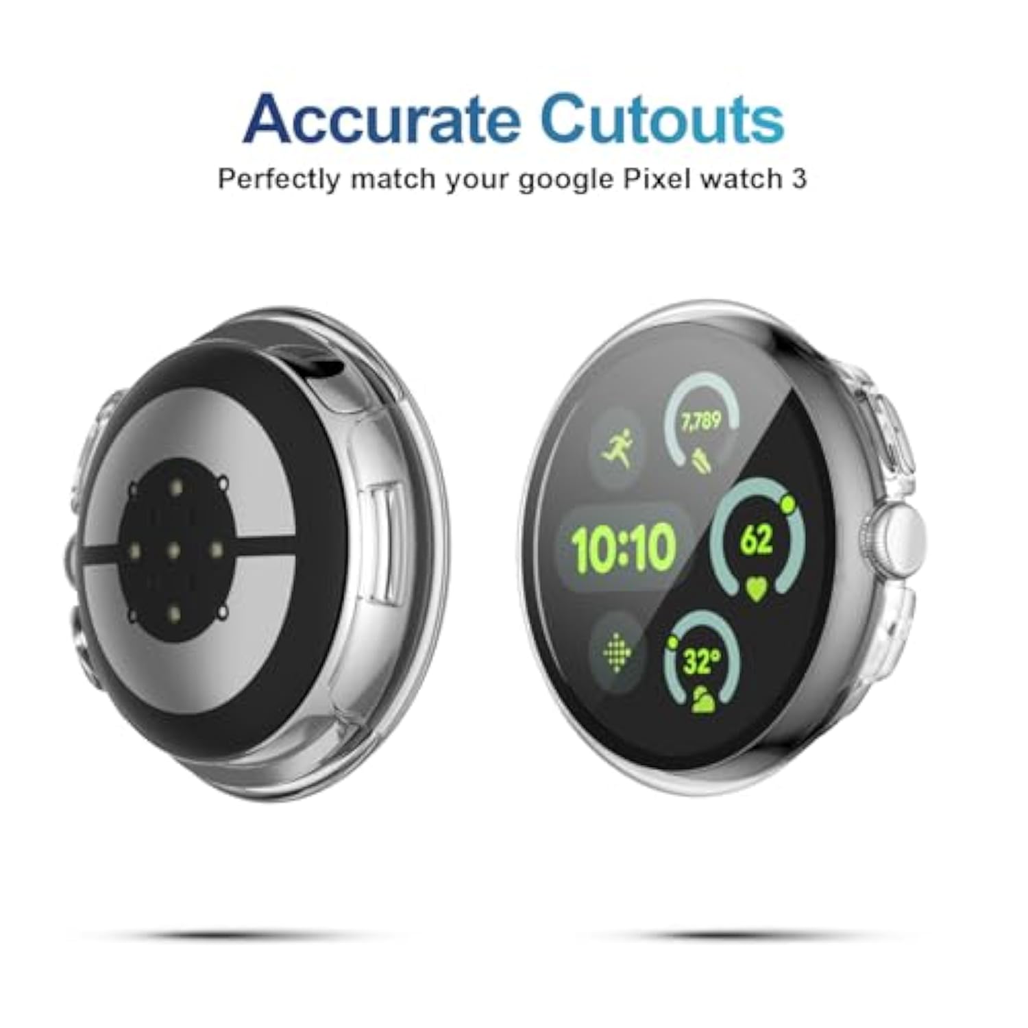 3 Pack Case For Google Pixel Watch 3 45Mm With Tempered Glass Screen Protector, Slim Hard Pc Shockproof Bumper Cover For Pixel Watch 3 45Mm 2024, Clear