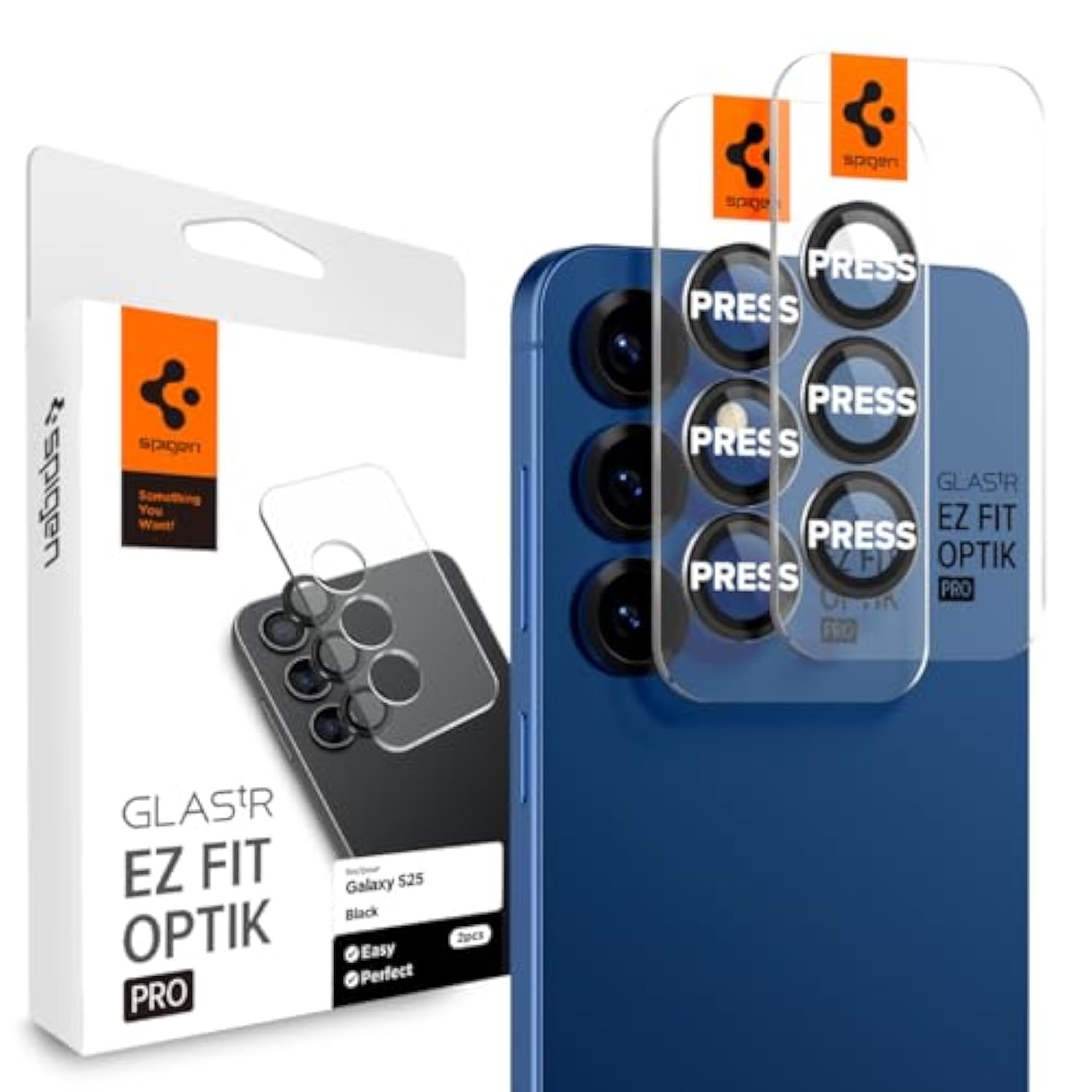 Spigen Camera Lens Screen Protector [GlasTR EZ Fit Optik Pro] Designed for Galaxy S25 - Black [2 Pack]