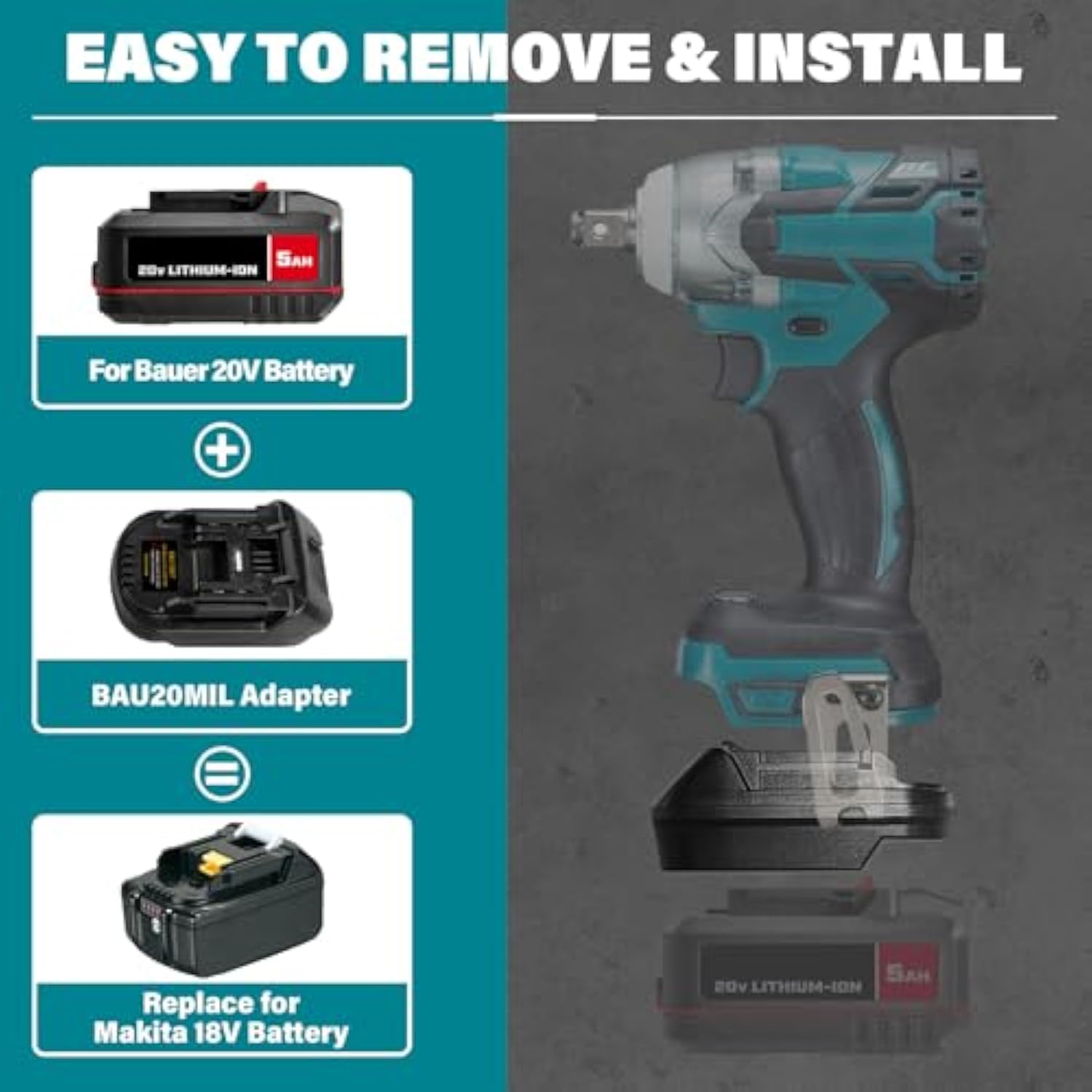 Adapter For Bauer 20V Li-Ion Battery Convert To For Makita 18V Battery, Use For Makita 18V Battery Cordless Power Tools (Adapter Only)