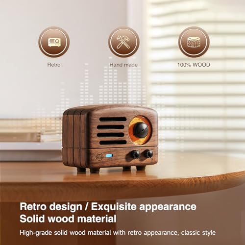 Portable Bluetooth Speaker, OTR Wood Vintage Small Wireless Speaker, FM Radio with Antenna AUX, 10h+ Long Playtime, High Fidelity Stereo Audio with