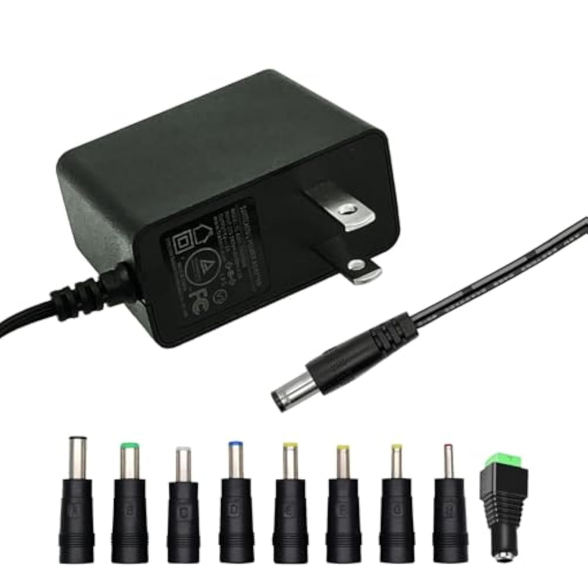 5V 1A Wall Charger Power Adapter with Plug 5.5 x 2.1mm, 5W Universal AC/DC Adapter 100-240V AC to DC 5V Power Cord Converter with 9 Interchangeable Jacks Plug (1 Pack)