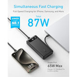 ANKER Power Bank, 20,000mAh Travel Essential Portable Charger with Built-in USB-C Cable, 3-Port 87W Max Fast Charging Battery Pack, for MacBook, iPhone 16/15 Series, Samsung, Switch, and More