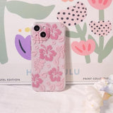 Compatible For Iphone 15 Case Cute Clear Hibiscus Flower Floral Aesthetic Printed Design For Girls Women Soft Tpu Shockproof Protective Girly For Iphone 15-Pink
