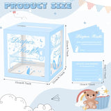 Blue Clear Diaper Raffle Tickets Card Box For Baby Shower, 50 Pcs Diaper Raffle Tickets With Advice And Wishes, For Gender Reveal Baby Shower Games, Diaper Raffle Box Party Decorations Supplies