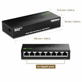 8-Port Mini Gigabit Switch, Teg-S80G, Ethernet Splitter, Ndaa + Taa Compliant, Desktop Metal Ethernet Network Switch, 8 X Gigabit Ports, Fanless, Protection, Black