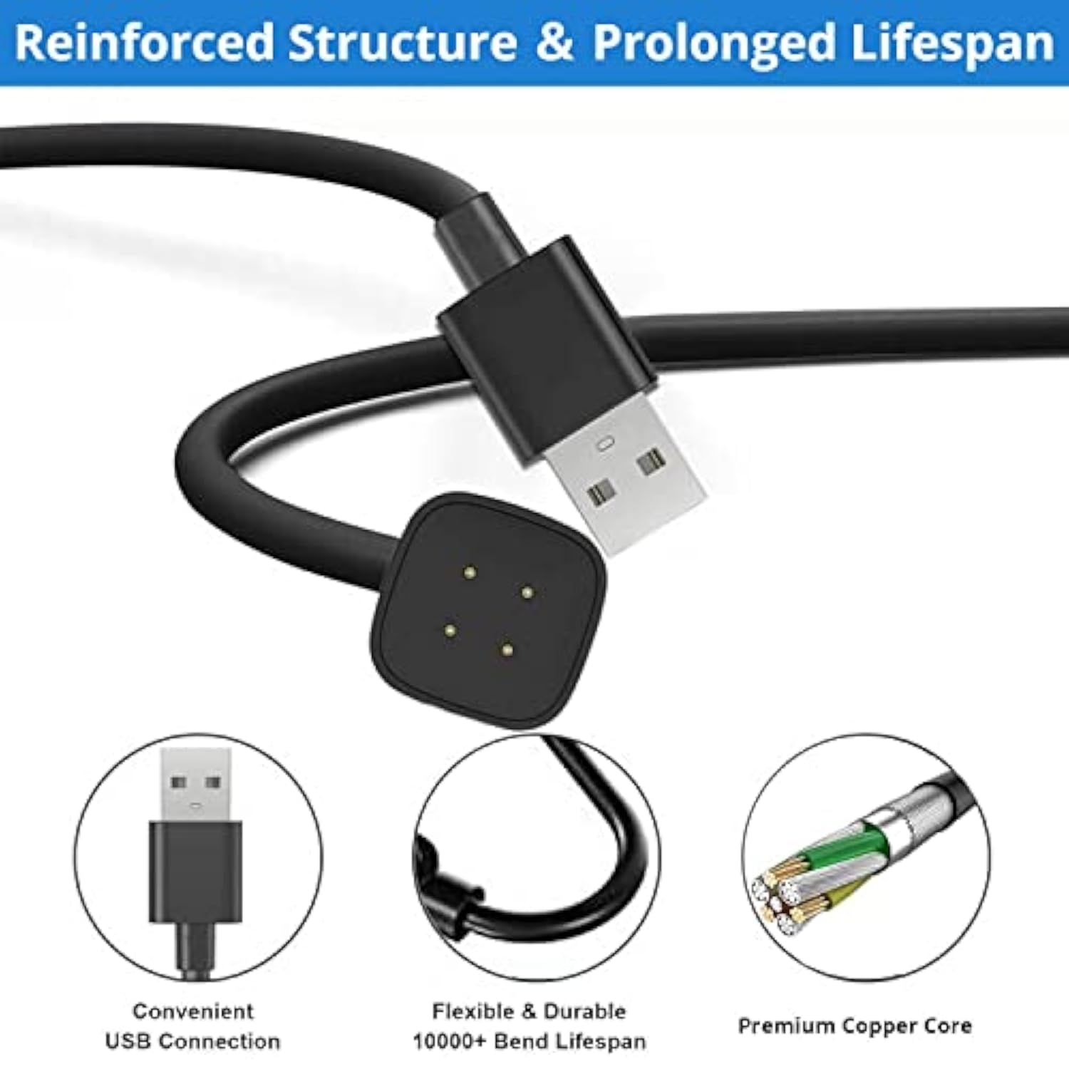 2-Pack Fitbit Versa and Sense Charger Cable 3.3Ft Magnetic Replacement
