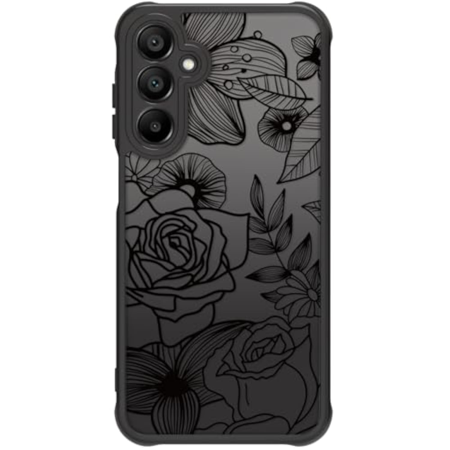 Cute Phone Case Compatible with Samsung Galaxy A16 5G, Aesthetic Black Line Art Floral Rose Pattern Print, Hard PC Heavy Duty Protection Cases Cover for Girls Women