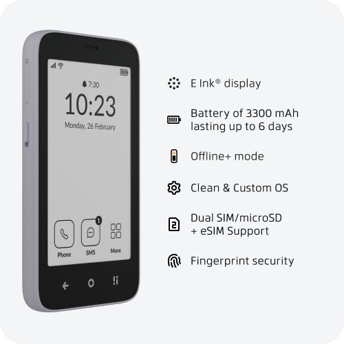 Kompakt Minimalist Dumb Phone with E Ink Display Unlocked Cell Phone for Focus, Privacy & Distraction-Free Living, Long Battery Life, Bluetooth, Easy