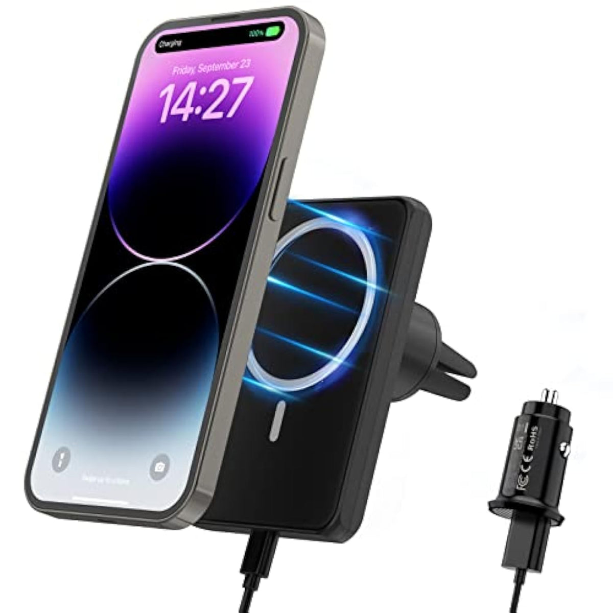 Magnetic Wireless Car Charger, Compatible With Mag-Safe Car Mount Charger For Iphone 14/13/12 Series, Car Air Vent Phone Holder Mount With 18W Car Charger, Black