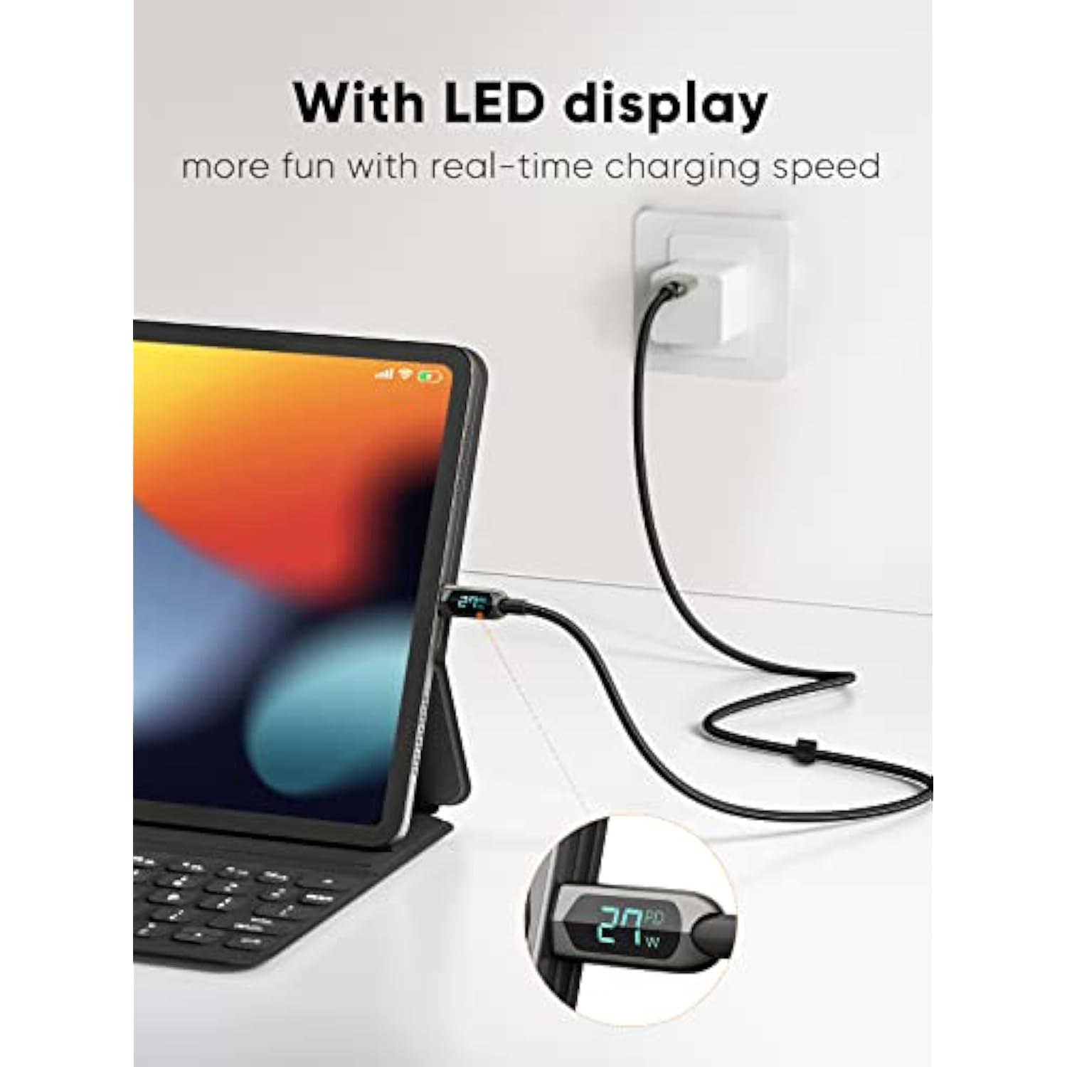 CableCreation 6.6FT USB C to USB C Cable 2-Pack PD 100W with LED Display, Durable USB C Cable Braided with Display for iPad Air, Pro, MacBook Pro, Galaxy S23 Pixel Steam Deck PS5 2m Black