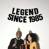 Pre-Strung Black Glitter Legend Since 1985 Banner, 40th Birthday Decor for Men