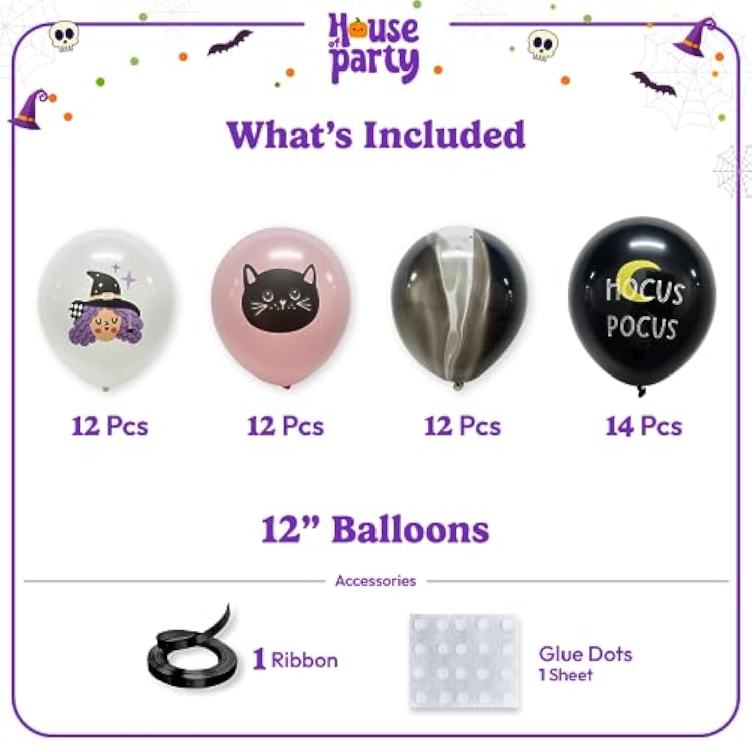 50pcs Halloween Balloons Set Pink Black Witch Cat Latex Balloons for Party Decor