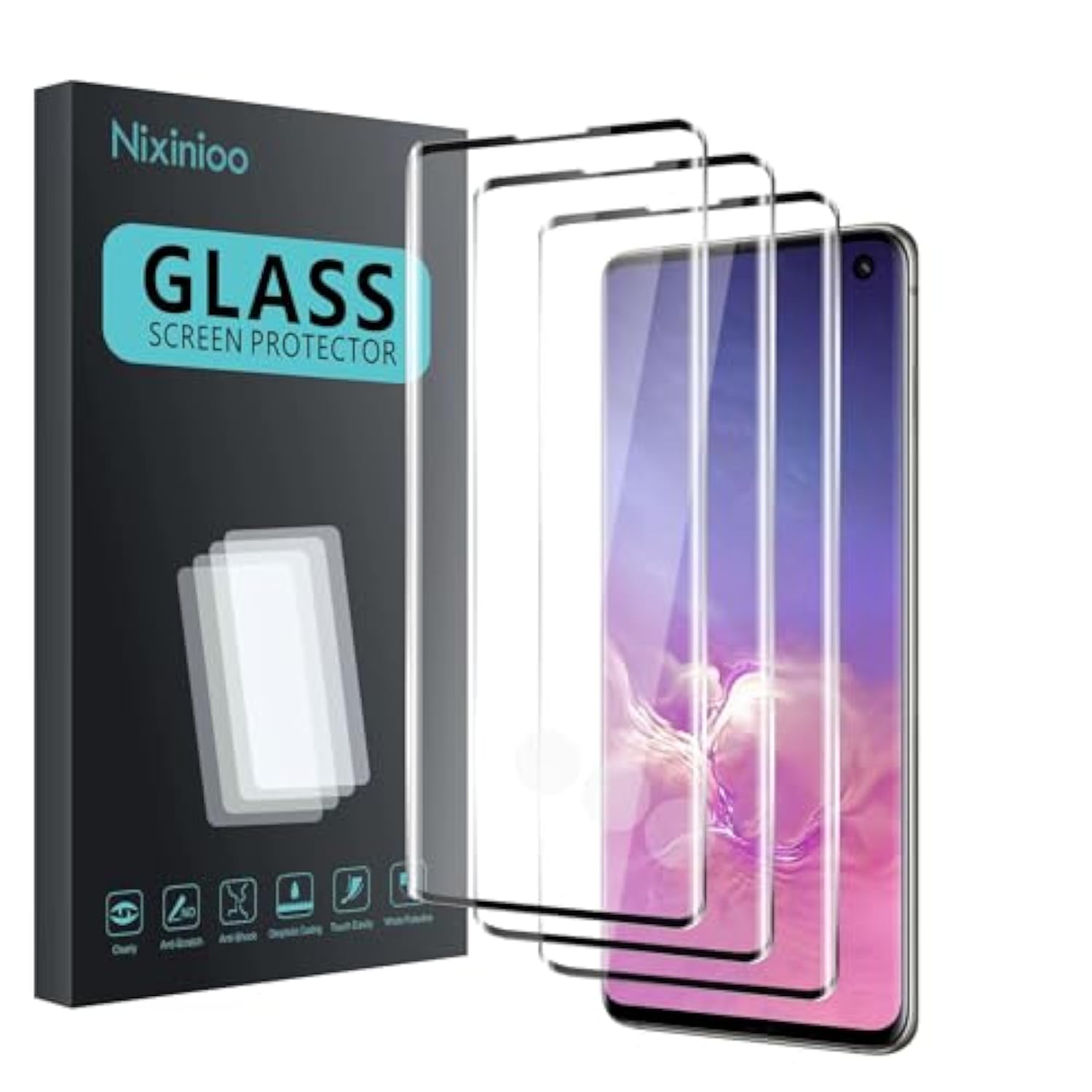 3 Pack Tempered Glass Screen Protector For Samsung Galaxy S10, Anti-Fingerprint, 9H Hardness, Scratch Resistant, 3D Curved Tempered Glass Film, Hd Clear