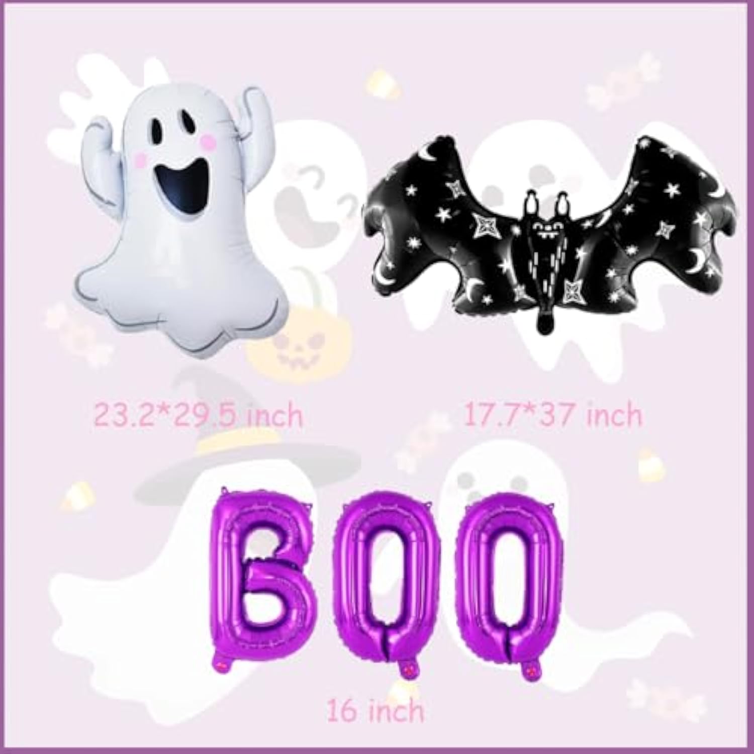 9PCS Halloween Balloon Set Bat Ghost BOO Purple Foil Balloons for Spooky Party Decor