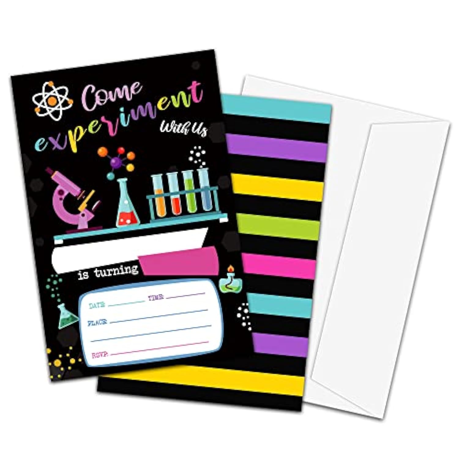 Science Experiment Theme Birthday Invitations, Fill-In Style Birthday Party Invitations With Envelopes For Boys Girls(20-Pack), Birthday Party Decorations And Supplies -Yqk-A35