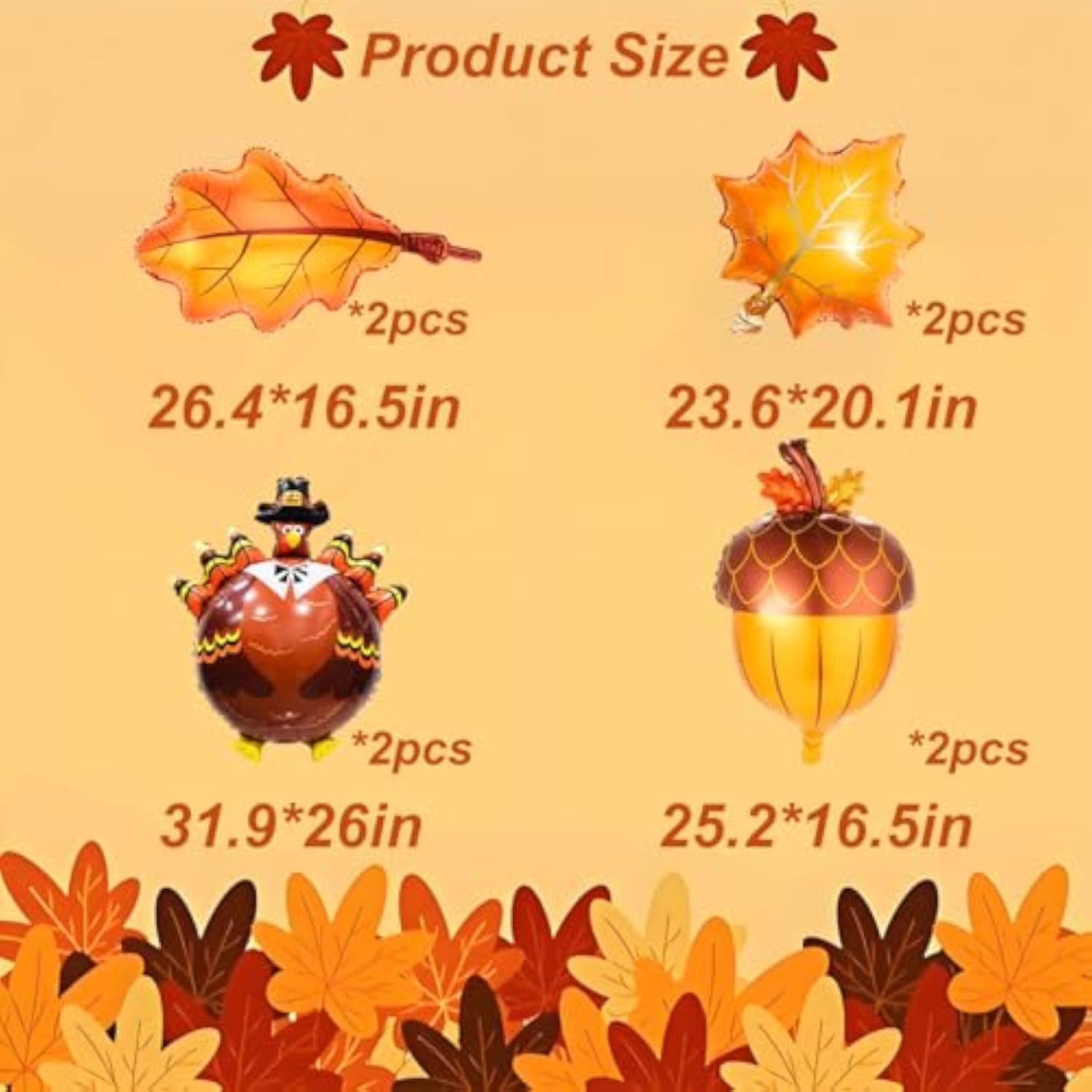 Thanksgiving Balloons 8Pcs Turkey Pine Cone Fall Leaf Balloons for Autumn Harvest Decor