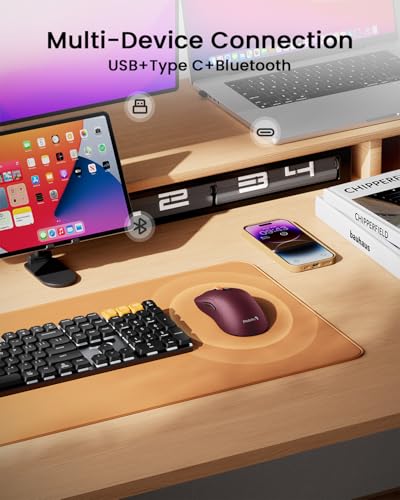 Bluetooth Wireless Mouse, Usb C Mouse, Em15 Rechargeable Compact Portable Type C Wireless Mice For Laptop, Tablet, Pc, Windows, Mac Os-Red