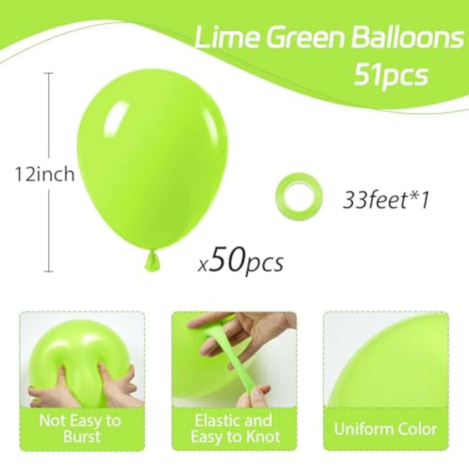 50 Pcs 12" Lime Green Balloons Latex Balloons for Parties & Themed Event