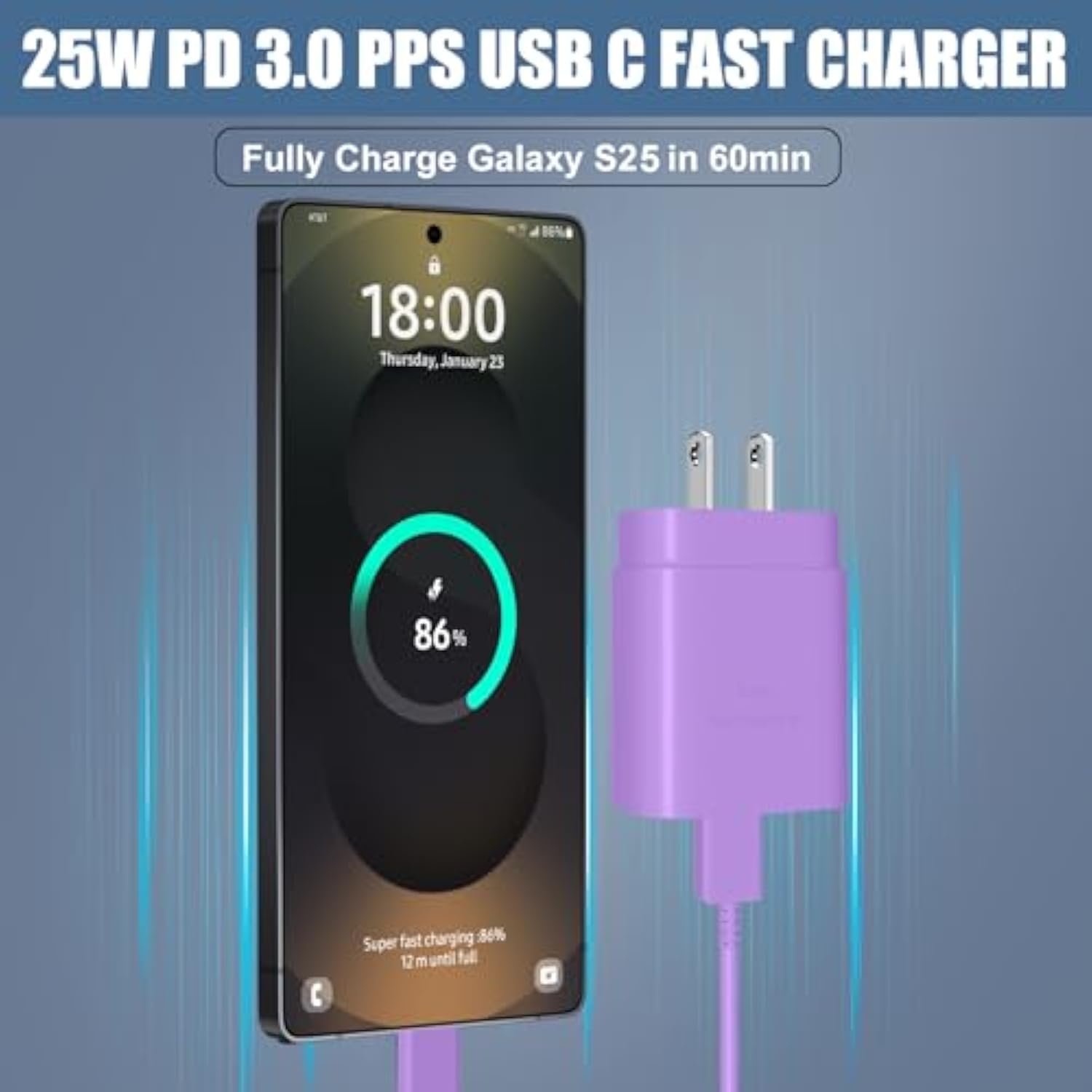 Usb C Charger,25W Super Fast Type C Charger Fast Charging Cable &12Ft Android Phone Fast Charging For Samsung Galaxy S25/S25 Ultra/S24 Ultra/S24/S24+/S23Ultra/S23/S23+/S22/S22 Ultra/S22+/S21Ultra
