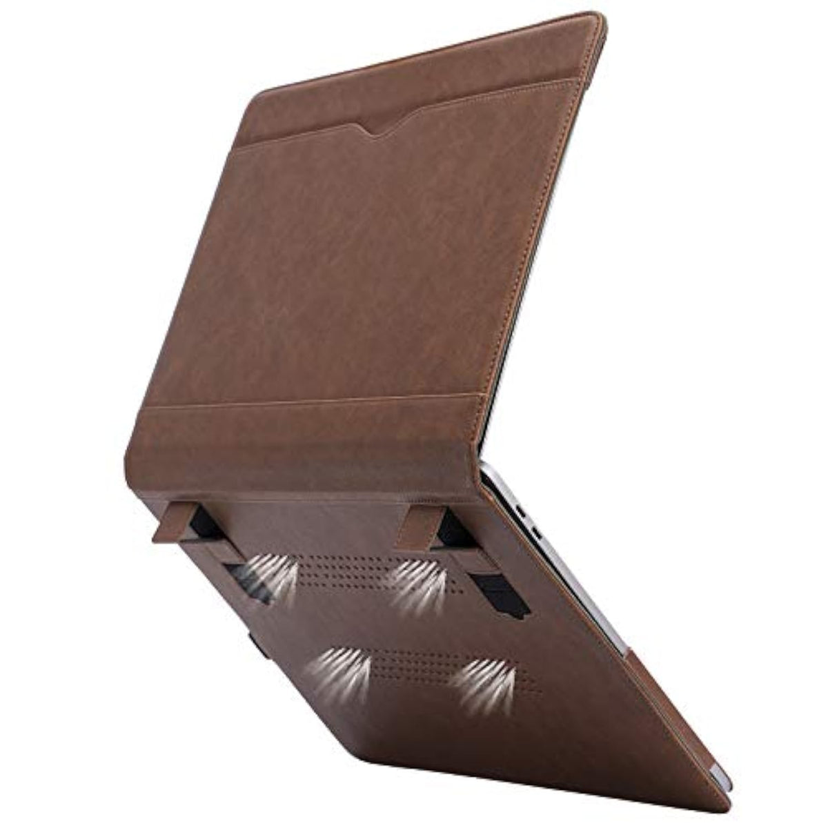 Tytx Compatible With Macbook Pro Leather Case 15 Inch 2016-2019 Release (A1990 A1707) Laptop Sleeve Protective Folio Book Cover With Vents, Dark Brown