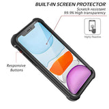 Iphone 11 Case With Screen Protector Clear Rugged 360 Full Body Protective Shockproof Hard Back Defender Dual Layer Heavy Duty Bumper Cover Case For Iphone 11 6.1" - Black