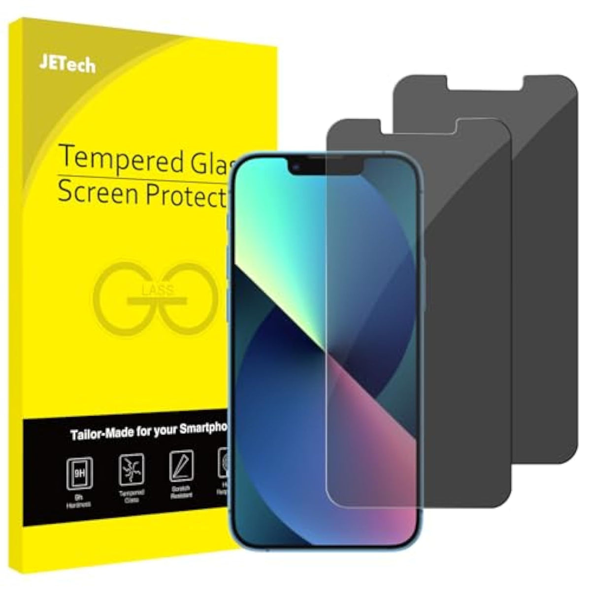 JETech Privacy Screen Protector Compatible with iPhone 13 mini 5.4-Inch, Anti Spy Tempered Glass Film, Case Friendly, 2-Pack