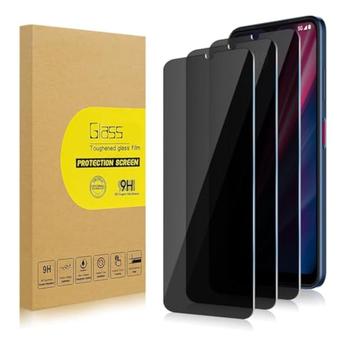 3 Pack Privacy Screen Protector For T-Mobile Revvl 6 5G [Anti-Spy Tempered Glass], Ultra Hd, Anti-Scratch, Bubble-Free, Easy Install 9H Protective Glass For Revvl 6 5G