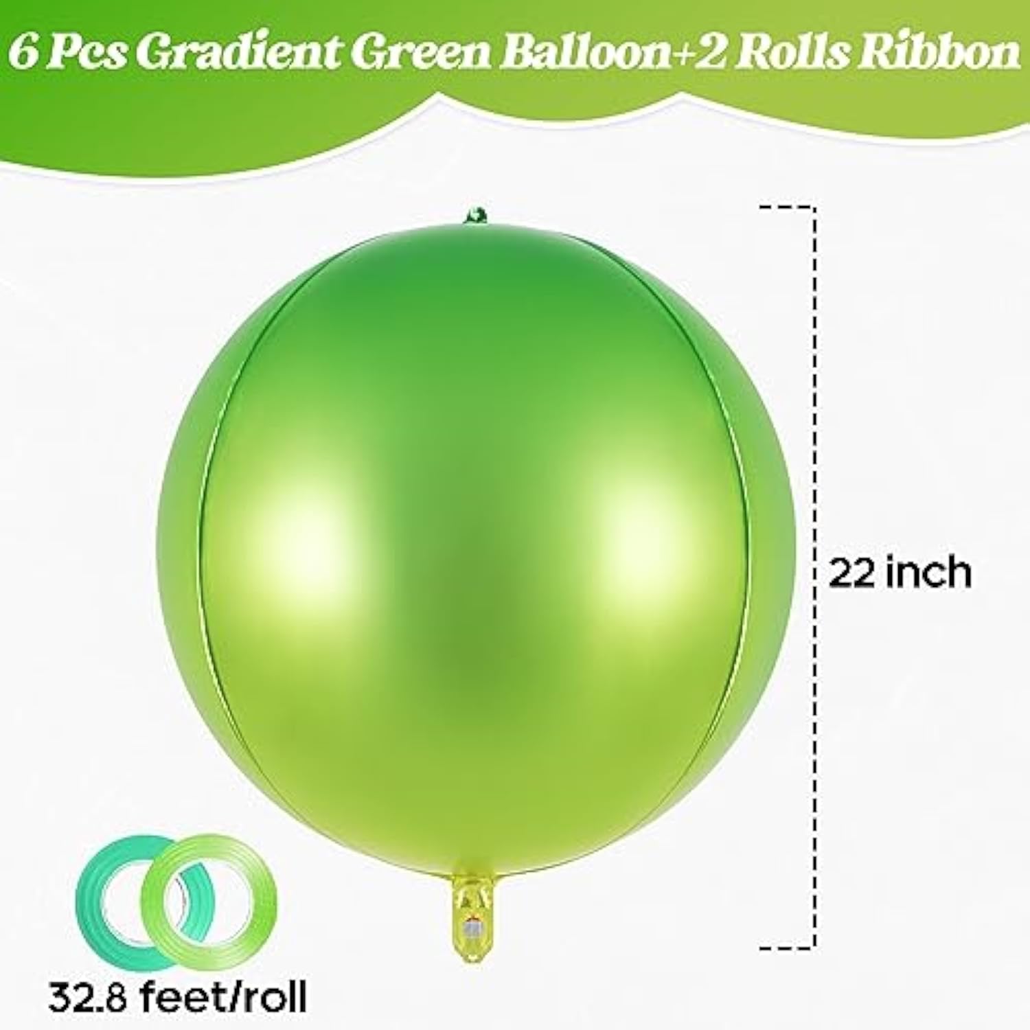 6pc 22-Inch Metallic Gradient Green Sphere Balloons Large Foil Party Decor