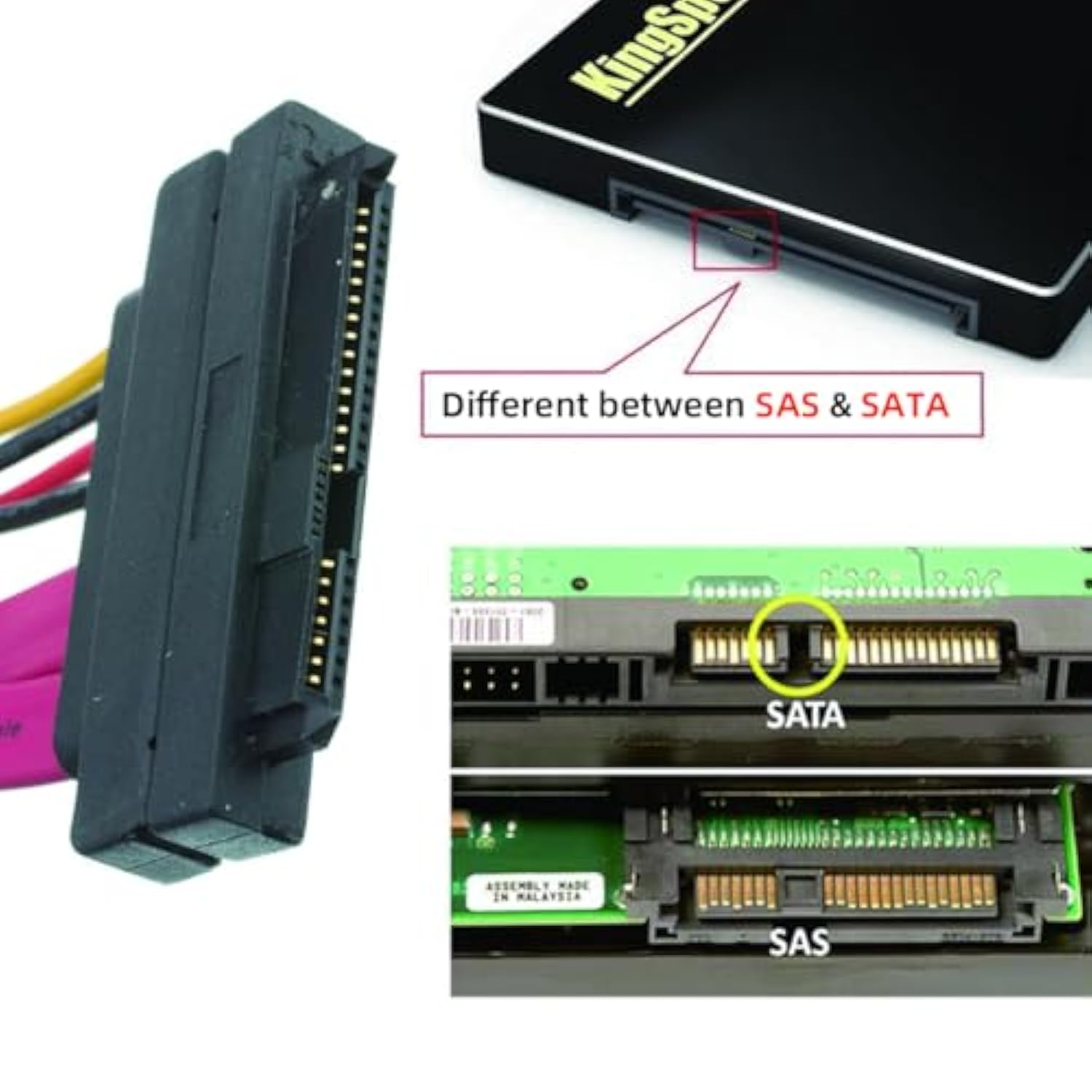 Cy Sas Sff-8482 29Pin Male To Female Hard Disk Drive Extension Cable 0.5M