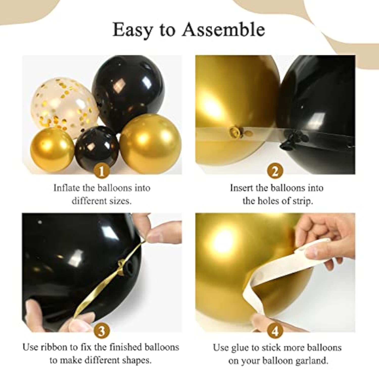 Black & Gold Balloon Arch Kit 133pcs for Party, Wedding, Graduation and Birthday Décor