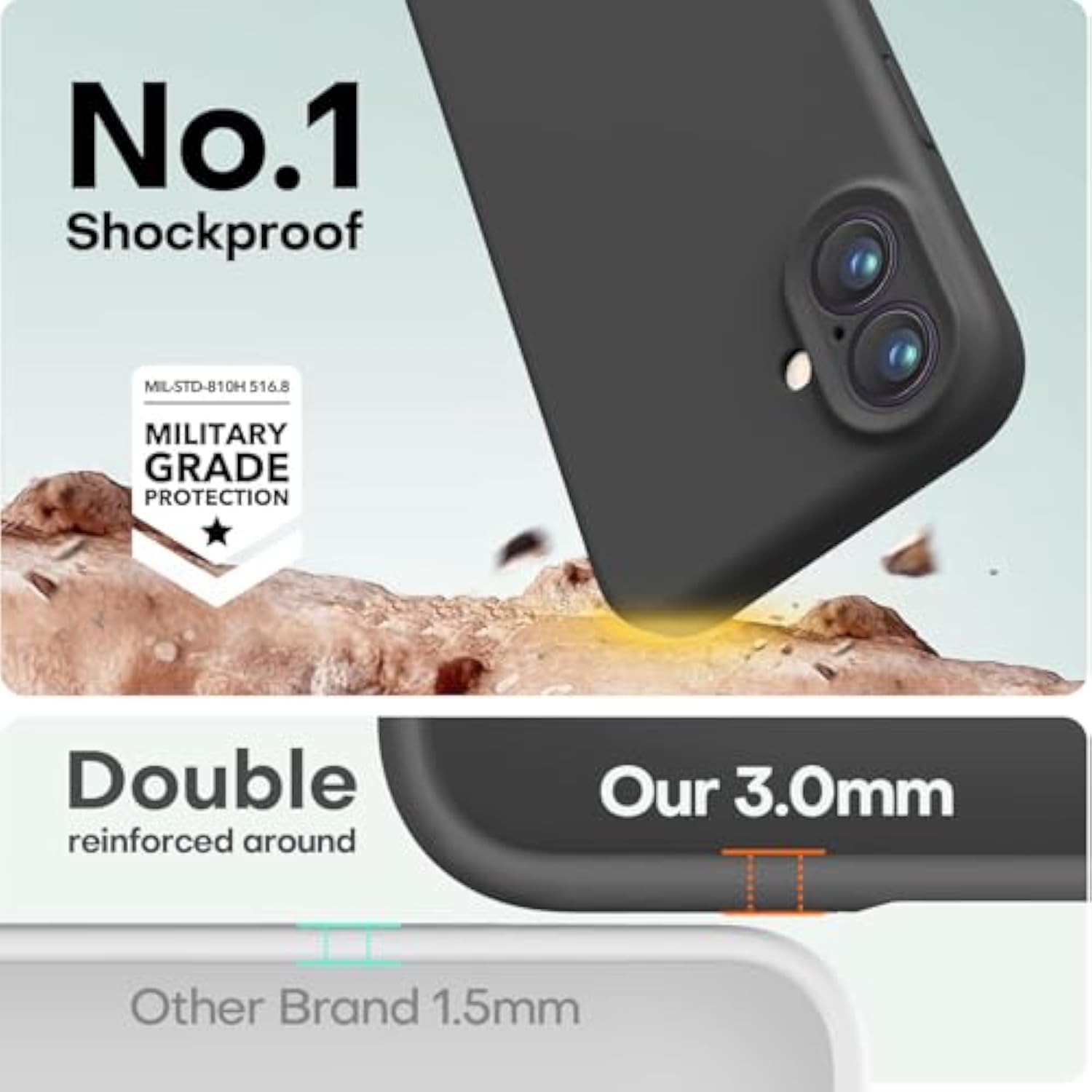 iPhone 16 6.1 Inch Premium Silicone Shockproof Case with Soft Lining Black