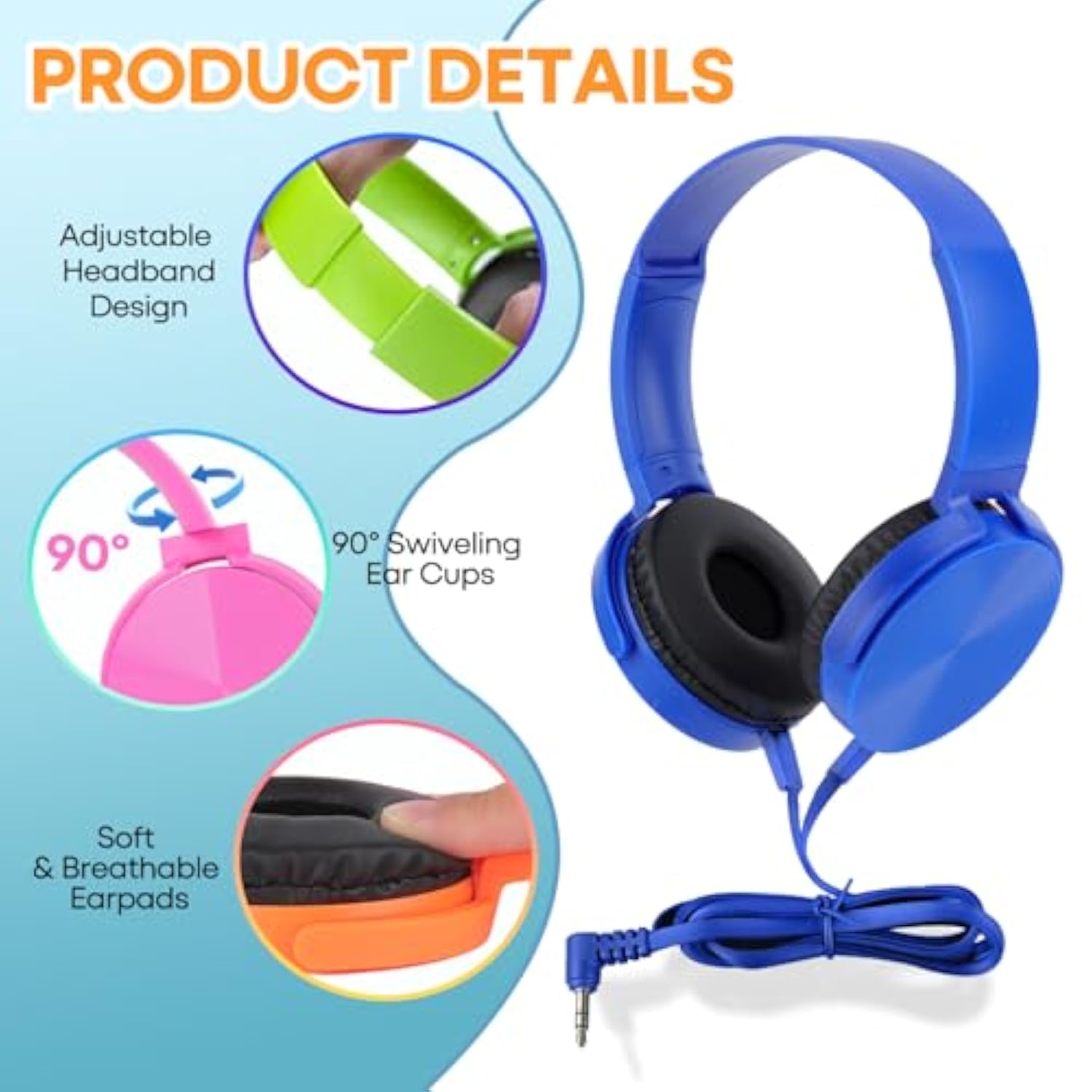 12 Pack Class Set Classroom School Headphones For Kids Multi Colored Stereo Ov