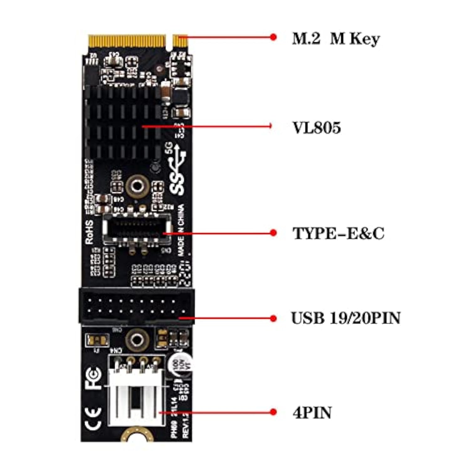 5Gbps Type-E Usb 3.1 Front Panel Socket & Usb 2.0 To Nvme Ngff M-Key Express C