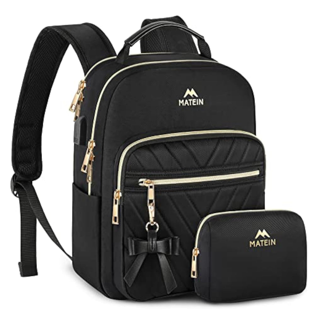 Mini Backpack For Women, Waterproof Stylish Daypack Purse Shoulder Bag With Usb Charging Port, Lightweight Small Casual Daily Travel Backpack, Lady Girls Gifts For Work School, 2Pcs Sets, Black
