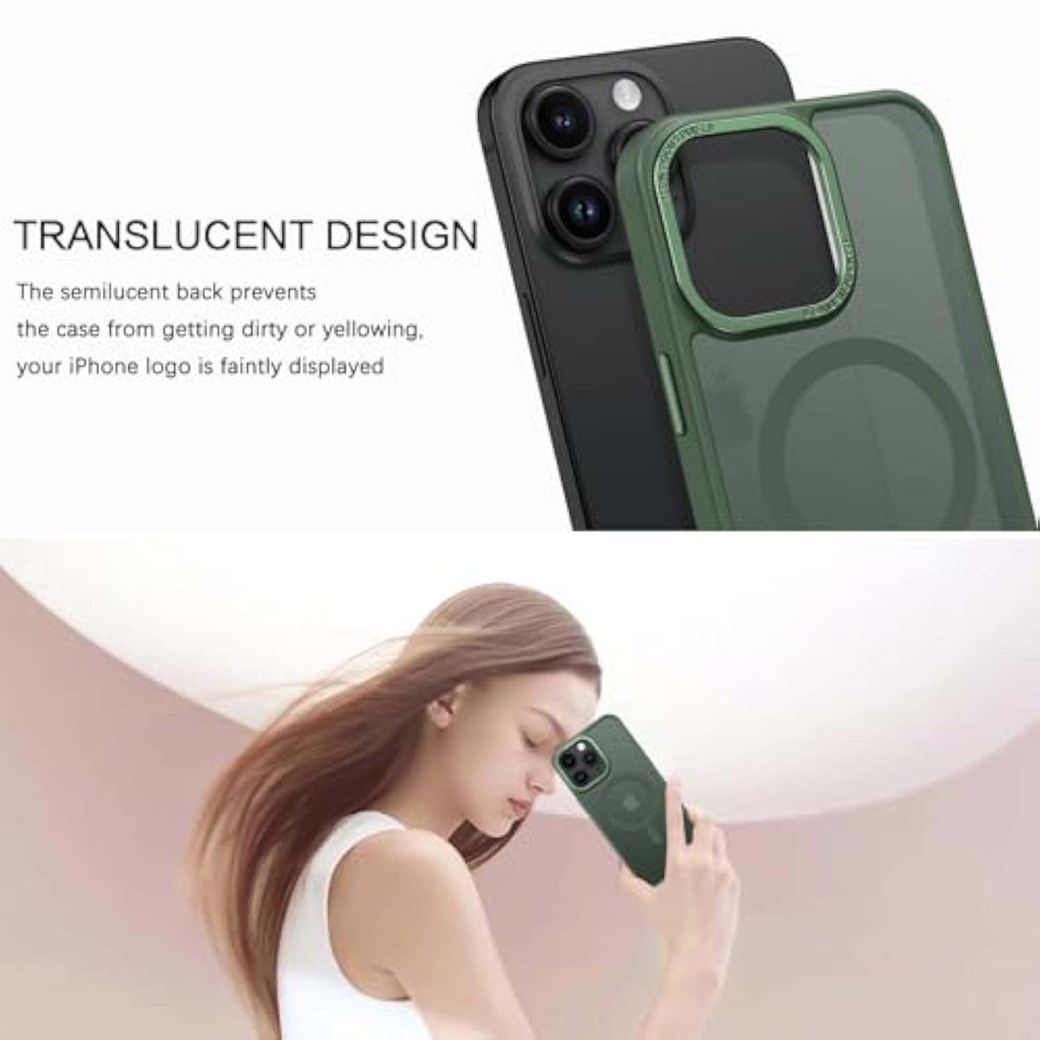 Magnetic For Iphone 15 Pro Max Case,[Compatible With Magsafe] Translucent Matte Frosted Anti-Fingerprint Slim Shockproof Women Men Protective Cover Case For Iphone 15 Pro Max 6.7",Dark Green