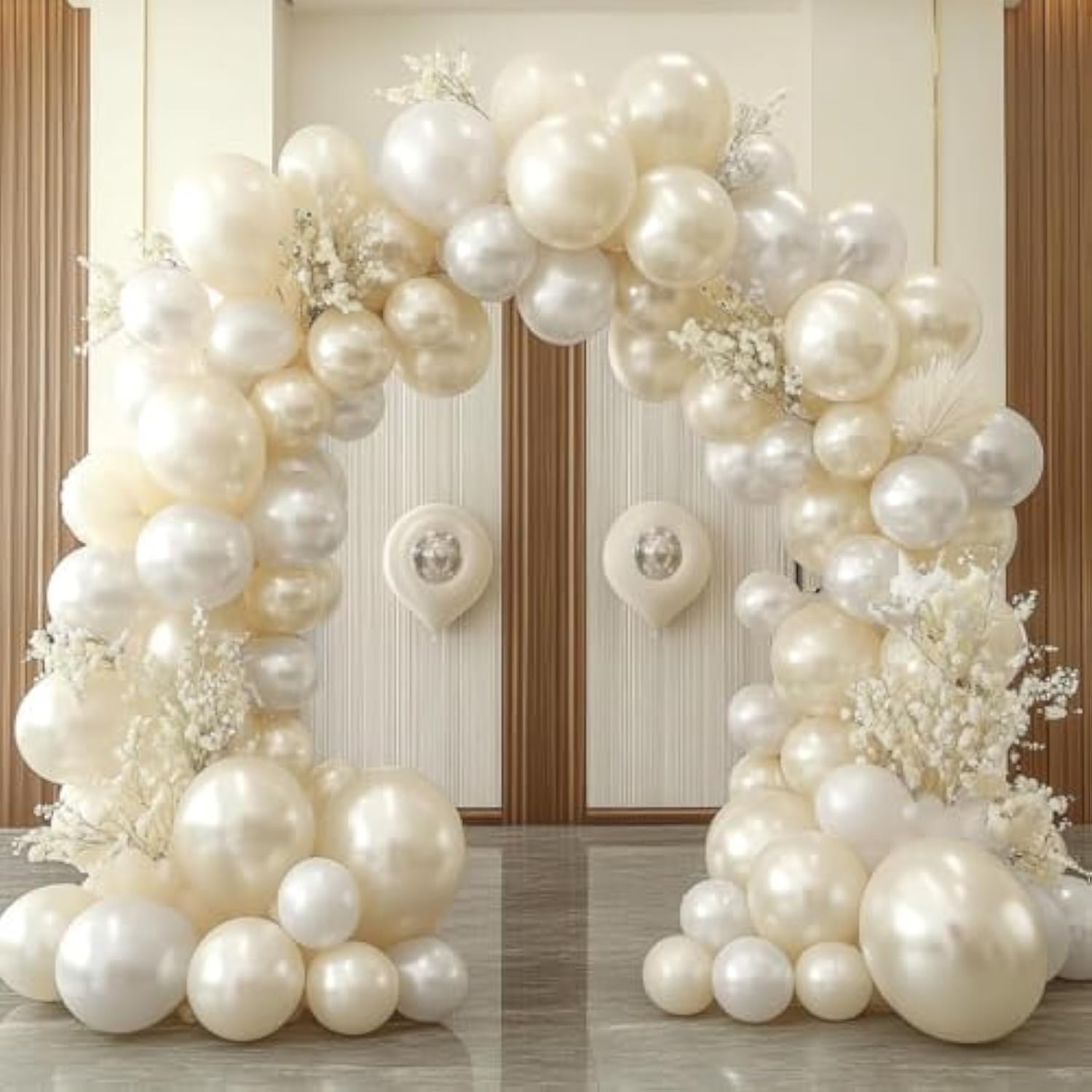 Pearl White Balloons Double Stuffed Pastel White Balloon Garland Different Sizes 18/12/5In Cream Balloon Arch Kit For Wedding Birthday Bridal Baby Shower Party Decorations