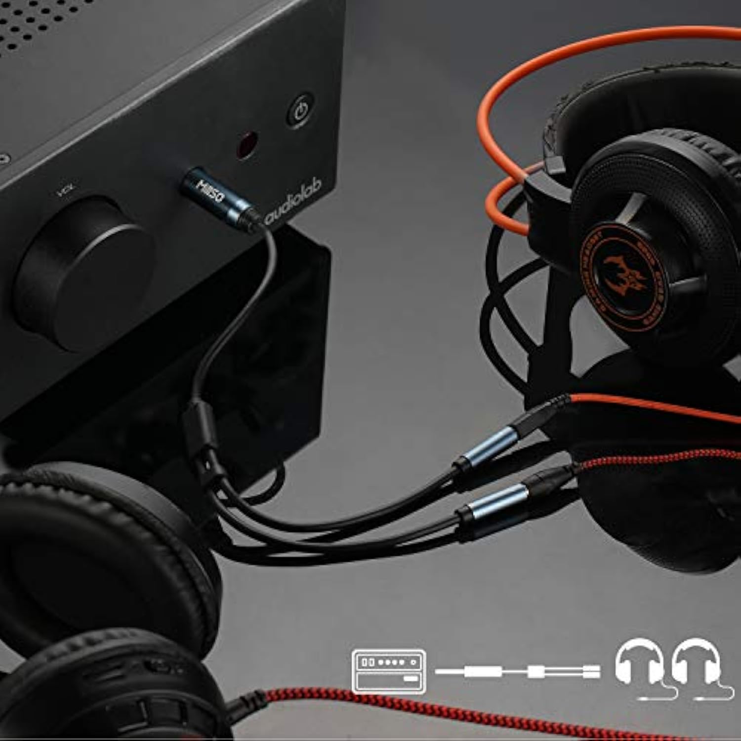 6.35Mm 1/4 Male To Dual 3.5Mm 1/8 Female Headphone Adapter, Trs Stereo Sapphire Blue & Gold-Plated Audio Splitter For Amplifiers, Guitar Amp, Keyboard Piano, Home Theater, Mixer - 12 Inch