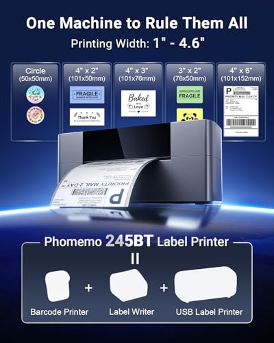 Bluetooth Shipping Label Printer, Wireless Thermal Label Printer For Small Business, Desktop Label Printers For Shipping Packages, Compatible With Android, Macos Tik Tok, Shopify, Etsy, Usps