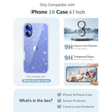 For 16 Case Clear Glitter, With Screen Protector + Camera Lens Protector, [Non-Yellowing] Shockproof Protective Phone Case, Women Girl Cute Cover For 16 6.1 Inch - Sparkle Clear