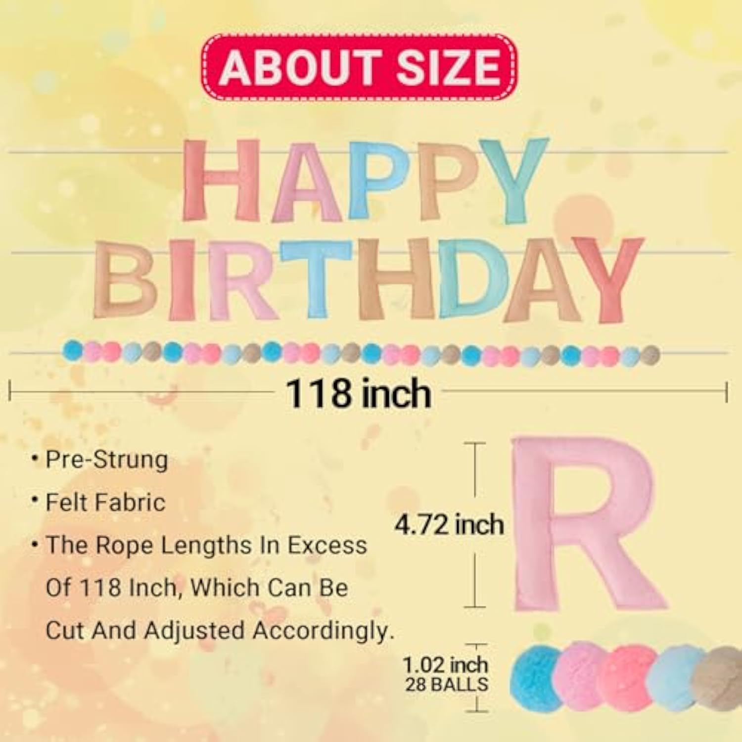 Pre Strung Happy Birthday Banner, Felt Ball Garland Happy Birthday Garland, Macaron Birth Day Decor Party Favor, Macaron String Balls, Resuable Felt Banner