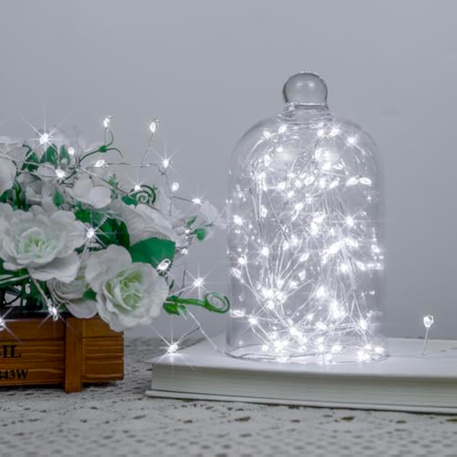 Fairy Lights Plug In, 50 Feet 500Led Cool White Silver Wire Firecracker Firefly Lights With Remote, Waterproof Copper Wi