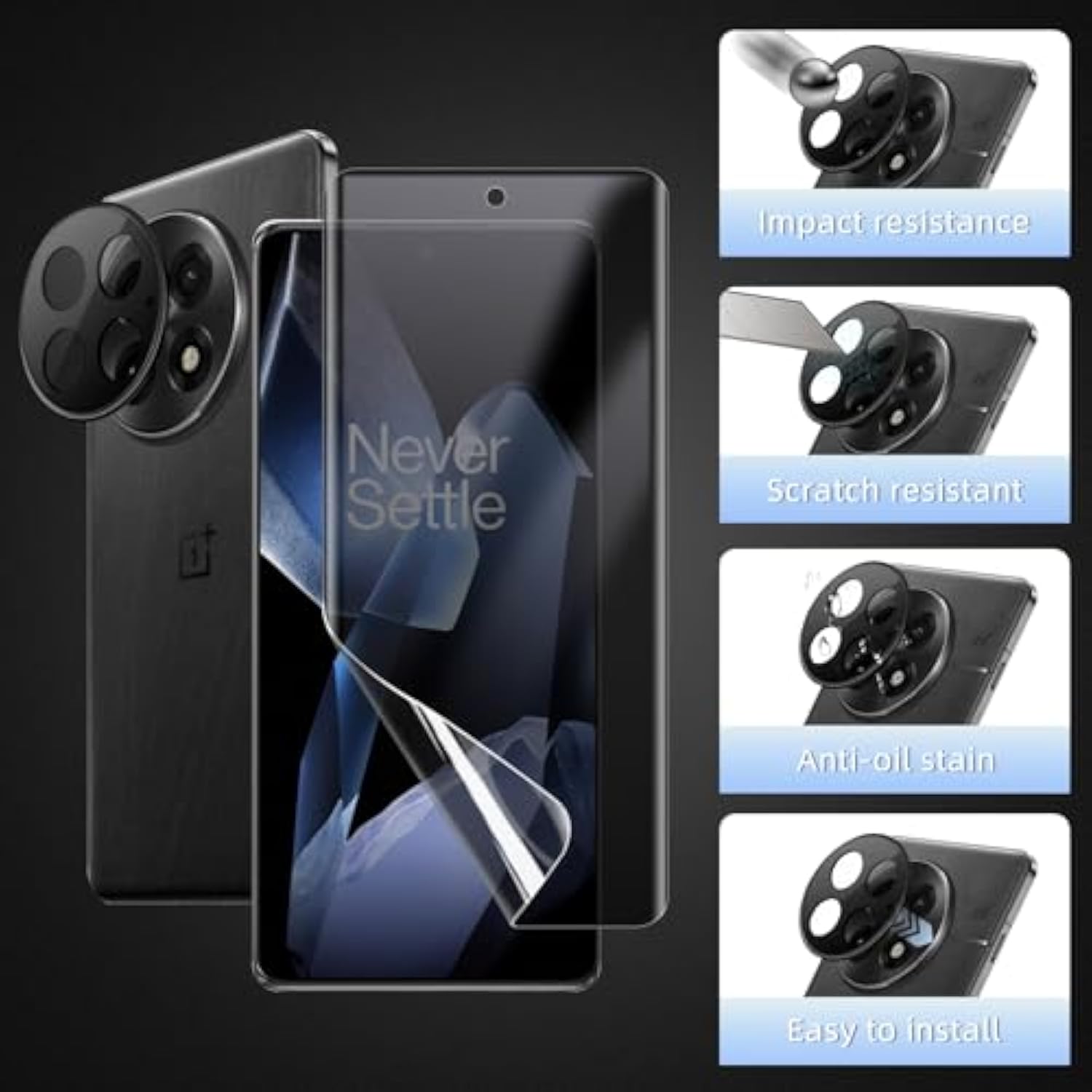 Privacy Screen Protector Compatible With One Plus 13 5G, [2+2 Pack] Anti-Spy Flexible Hydrogel Film + Camera Protection Tempered Glass Film, Anti-Scratch Anti-Spy Film For One Plus 13 5G